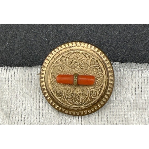 VintageVictorian Engraved Brooch Pin Gold Filled Coral Branch Gold Tone